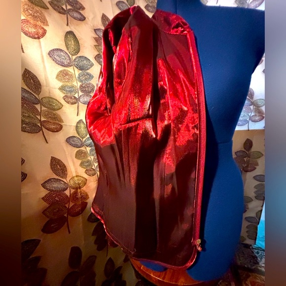 Laura Ashley Rich Red Shimmered Textured Blazer Rhinestone Zipper - Picture 9 of 9